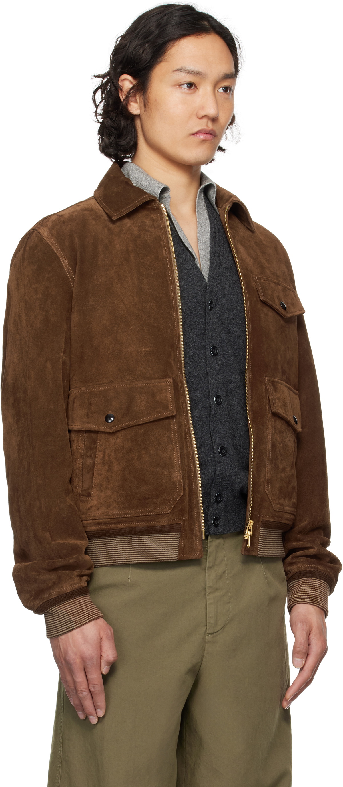 tobacco suede bomber jacket Drake's Brown Heavyweight A2 Suede Bomber Jacket Drake's