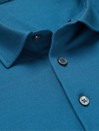 ERMENEGILDO ZEGNA - Suede-Trimmed Cotton-Piqué Polo Shirt - Blue