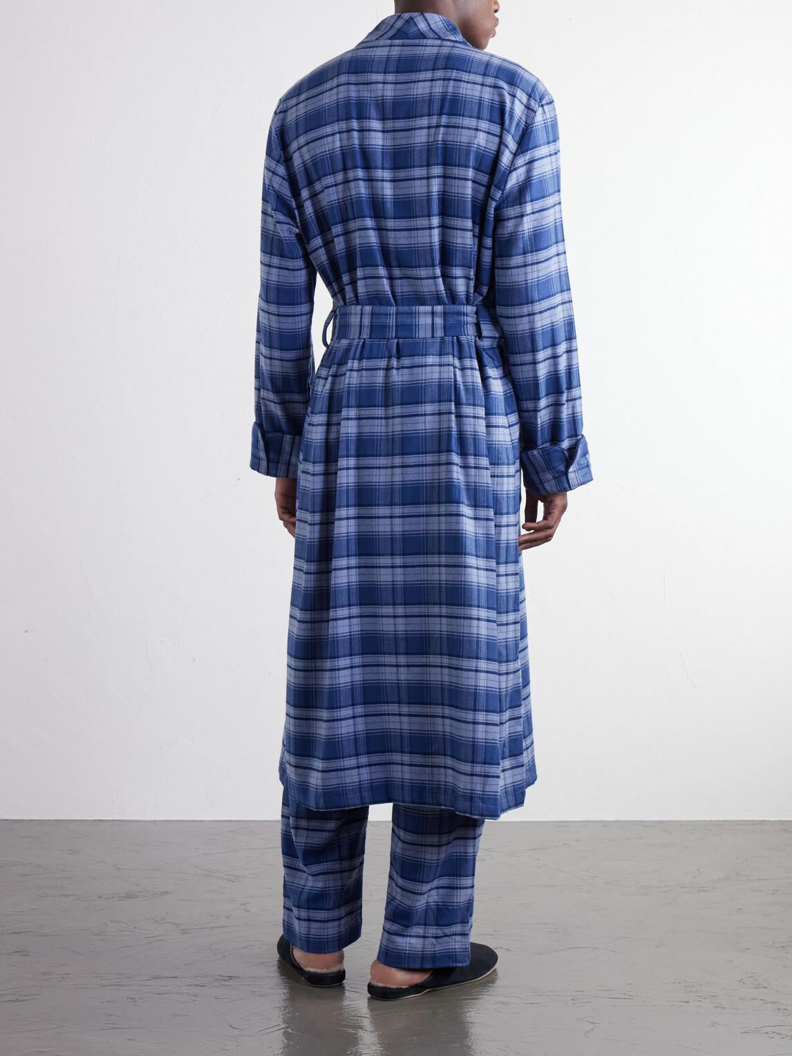 Derek Rose - Kelburn Belted Checked Brushed Cotton-Flannel Robe - Blue