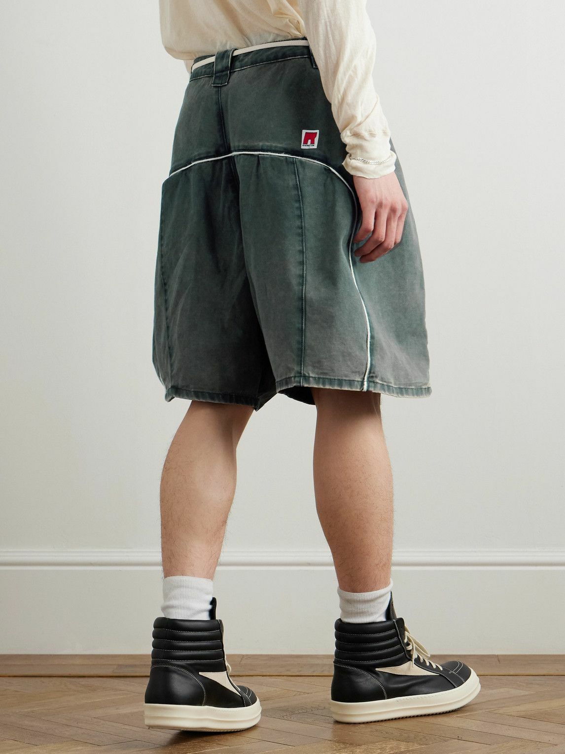 RRR123 - Father Pontius Wide-Leg Belted Cotton Shorts - Gray