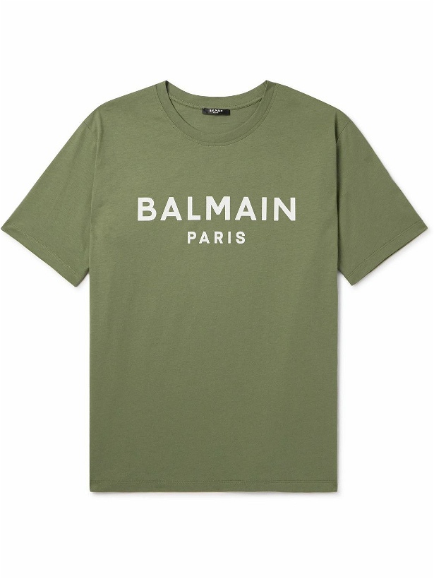 Photo: Balmain - Logo-Print Cotton-Jersey T-Shirt - Green