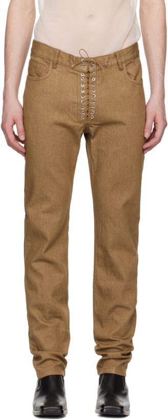 Photo: Ludovic de Saint Sernin Brown Straight Leg Lace-Up Jeans