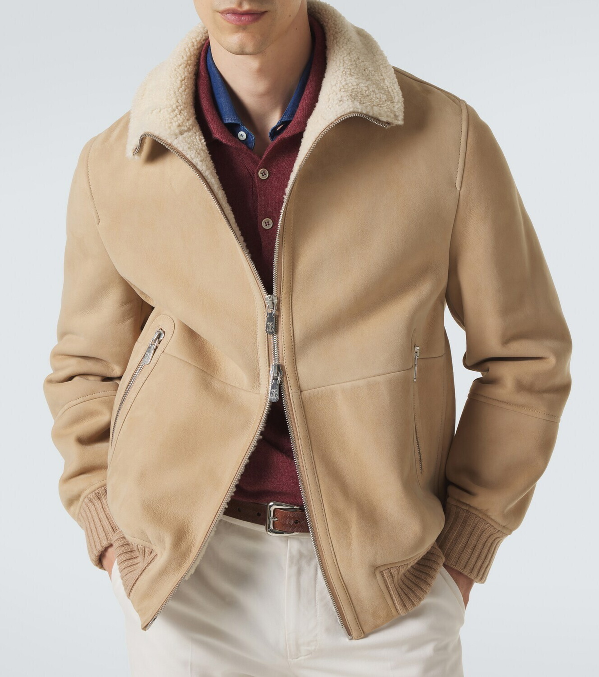 Brunello Cucinelli Shearling-lined suede bomber jacket