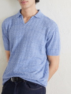 Boglioli - Ribbed Linen and Cotton-Blend Polo Shirt - Blue
