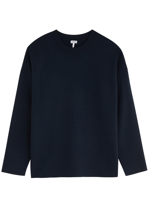Photo: Loewe Anagram-intarsia Wool-blend Jumper Navy