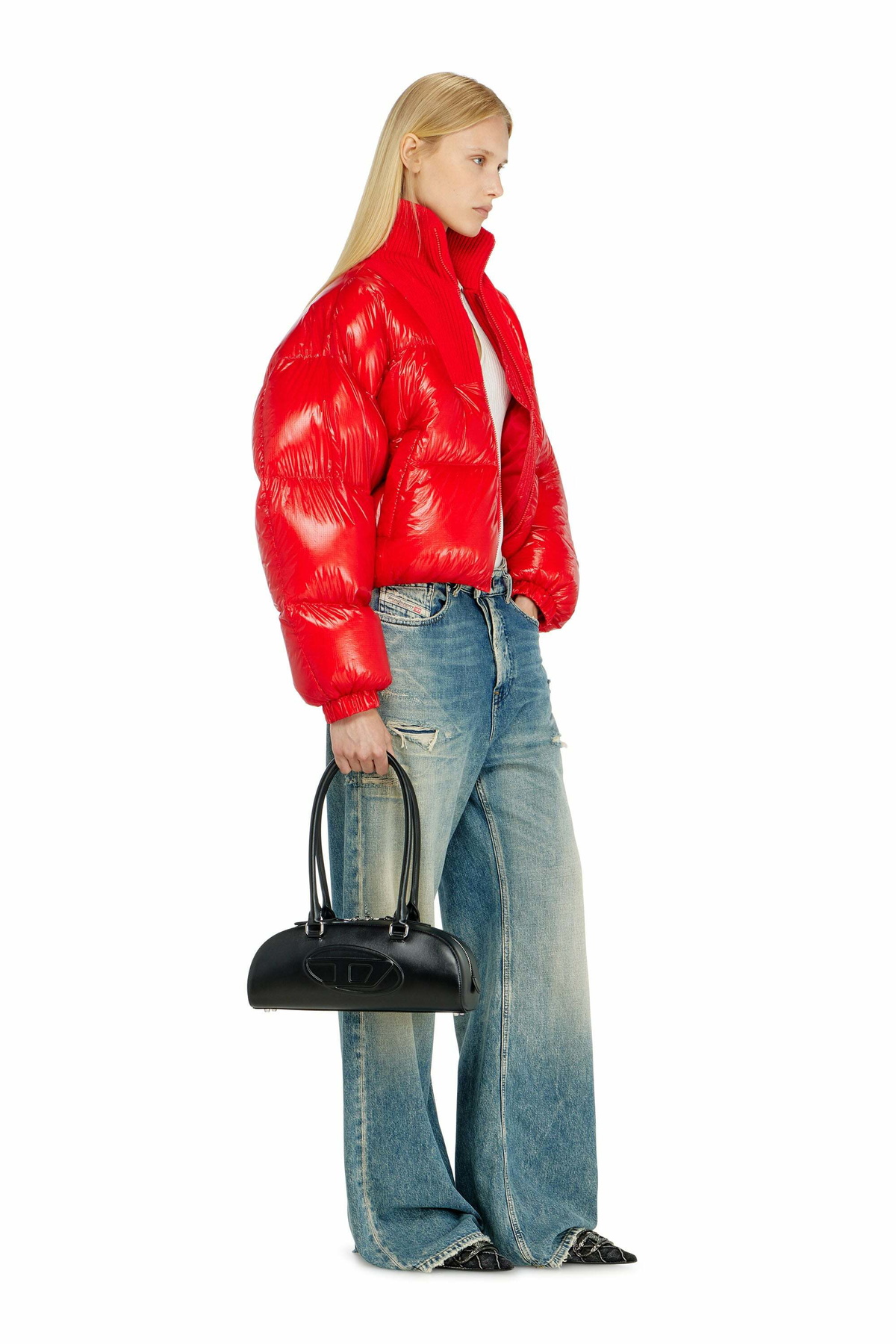 Diesel Down puffer jacket in ripstop with knitted collar - Winter Jackets Womens in Red