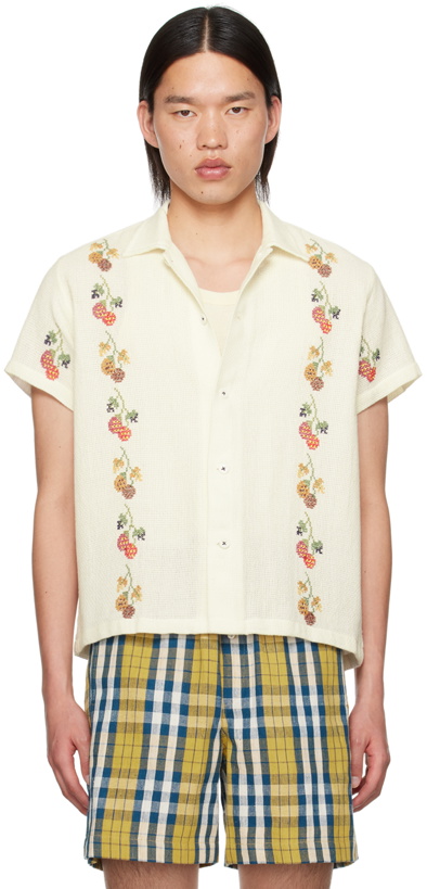 Photo: HARAGO Off-White Cross-Stitched Shirt