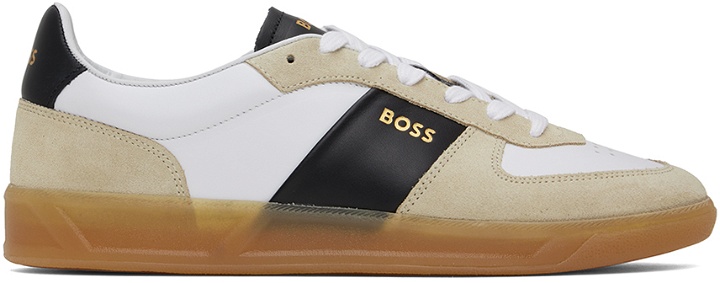 Photo: BOSS Beige & White Leather-Suede Sneakers
