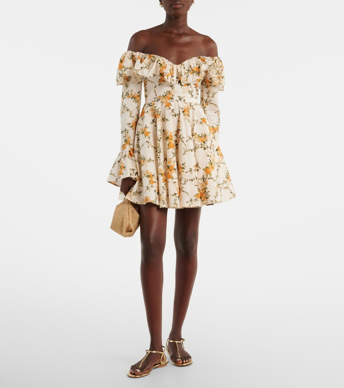 Agua by Agua Bendita Verso off-shoulder floral cotton minidress