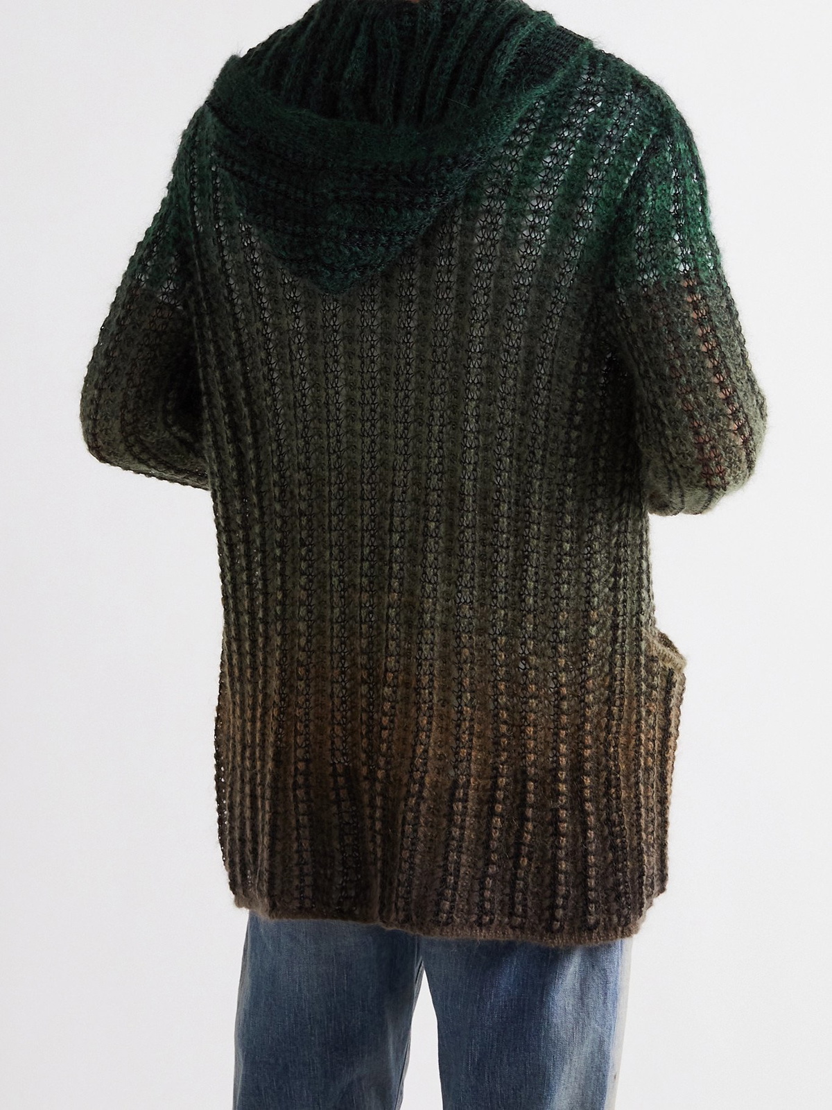 SAINT LAURENT - Dégradé Open-Knit Hooded Cardigan - Green Saint 