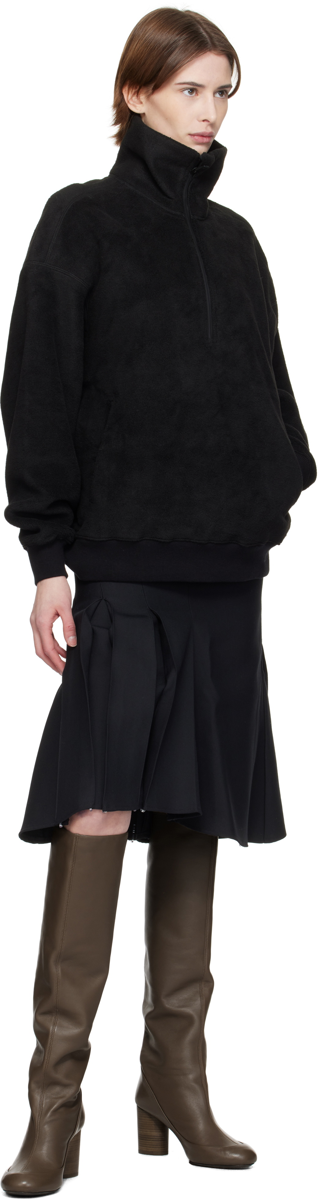 Fax Copy Express Black Pleated Midi Skirt