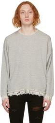 R13 Grey Shredded Edge Oversize Crewneck