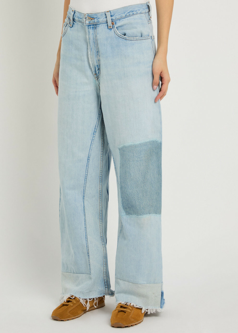 B Sides Vintage Reworked Culotte Panelled Wide-leg Jeans Indigo