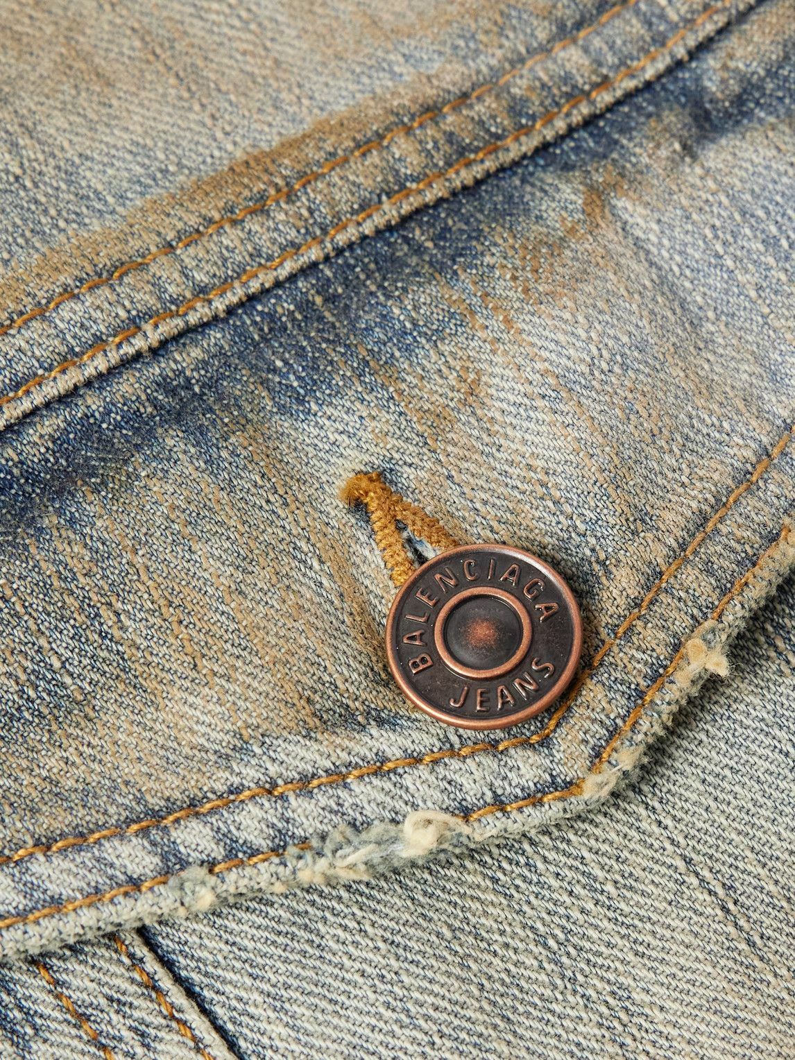 Balenciaga - Oversized Distressed Printed Denim Jacket - Blue