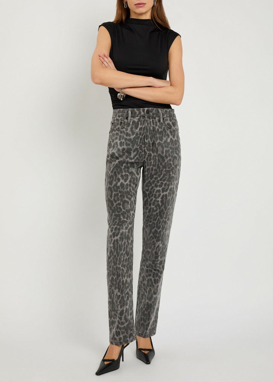 Good American Good Icon Leopard Straight-leg Jeans Grey