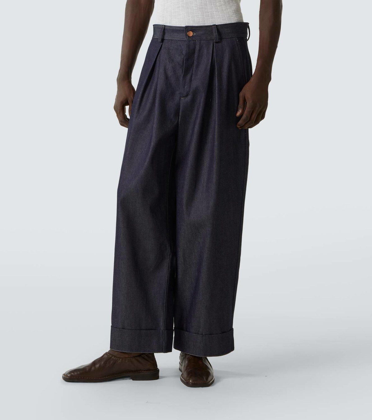 King & Tuckfield Roll Cuff high-rise denim wide-leg pants
