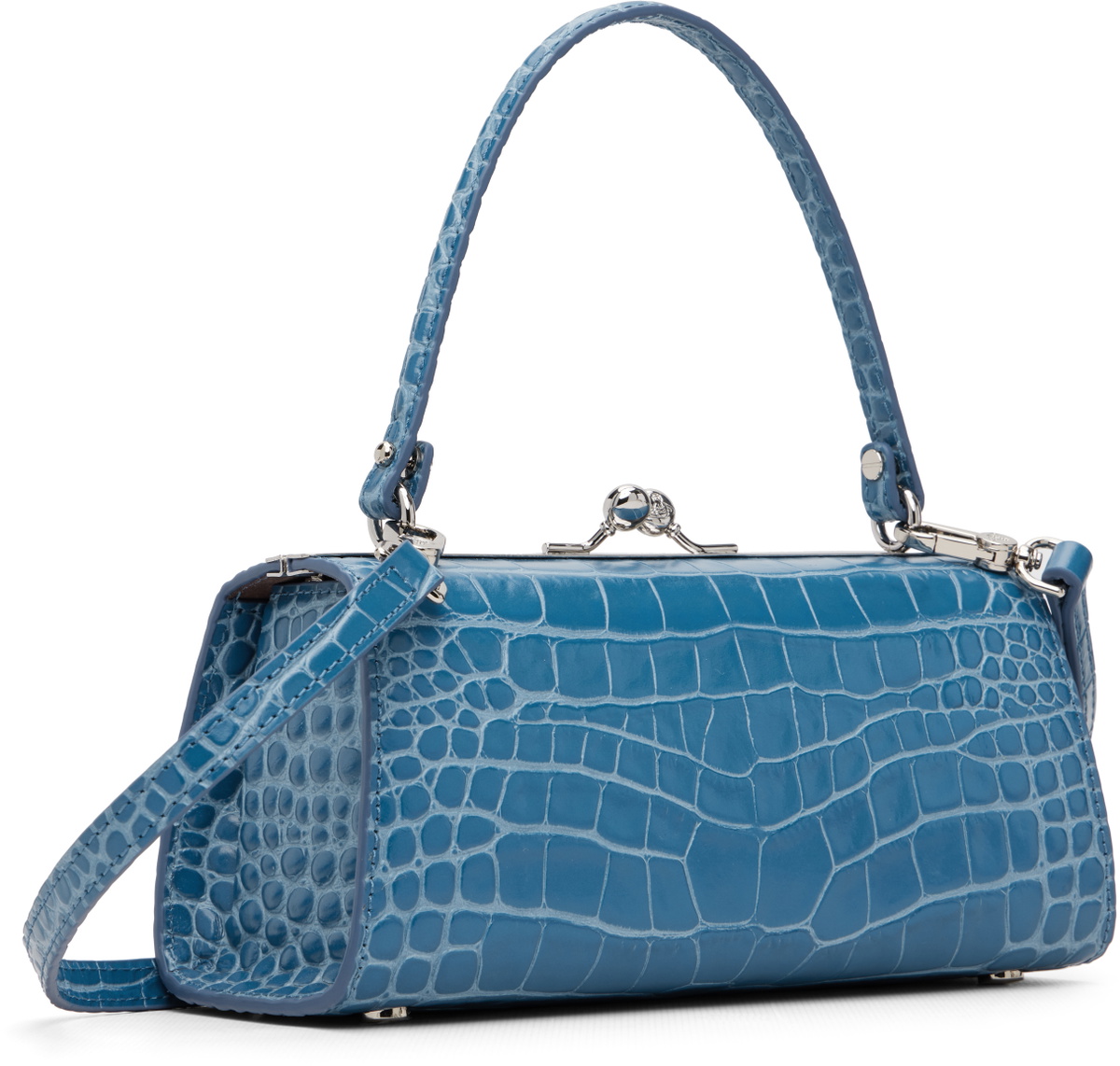 Vivienne Westwood Blue Emboss Croc Leather Doll XL Frame Bag