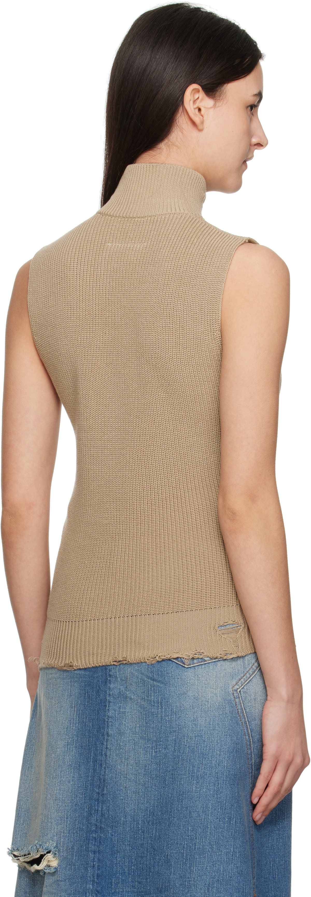 MM6 Maison Margiela Beige Eaten Knit Logo Zip Up Vest