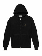 Brunello Cucinelli - Logo-Embroidered Ribbed Cotton Zip-Up Hoodie - Black