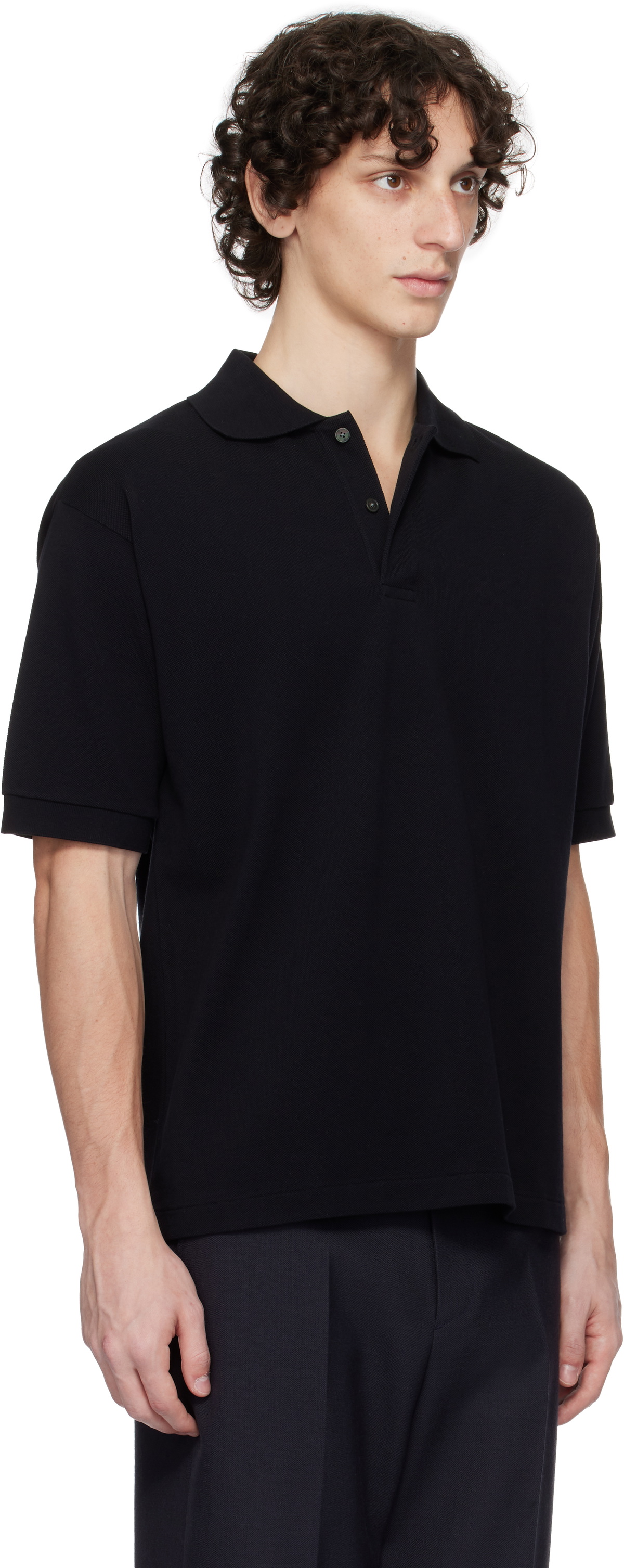 AURALEE Navy Pima Cotton Heavy Pique Polo Auralee