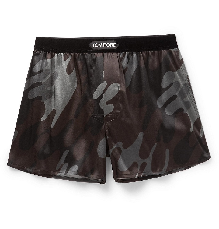 Photo: TOM FORD - Camouflage-Print Stretch-Silk Boxer Shorts - Brown