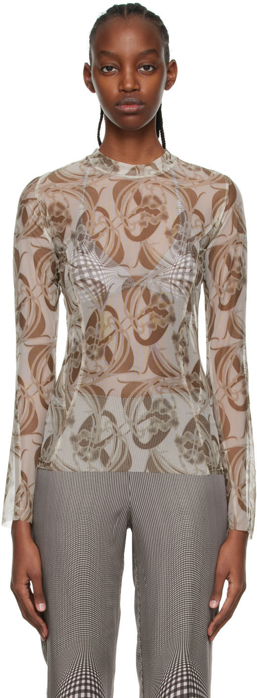 Anne Isabella Off-White & Green Recycled Polyethylene Blouse