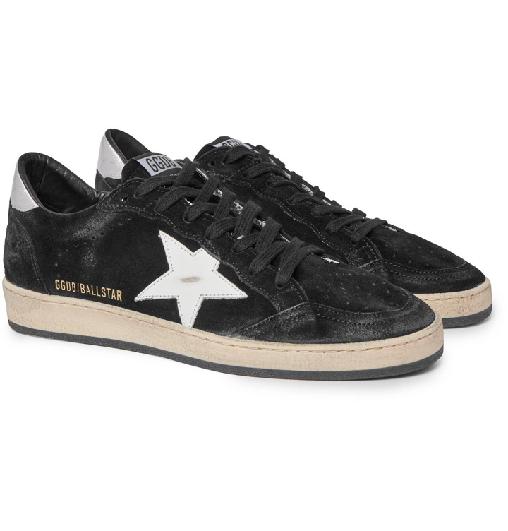 Photo: Golden Goose - Ball Star Distressed Suede and Leather Sneakers - Black