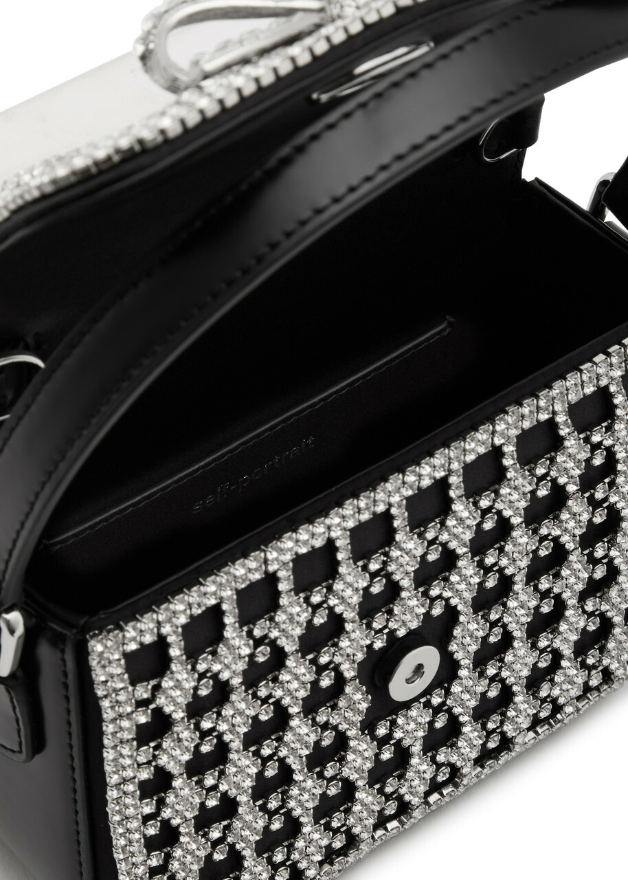 Self-portrait Micro Crystal-embellished Satin and Leather top