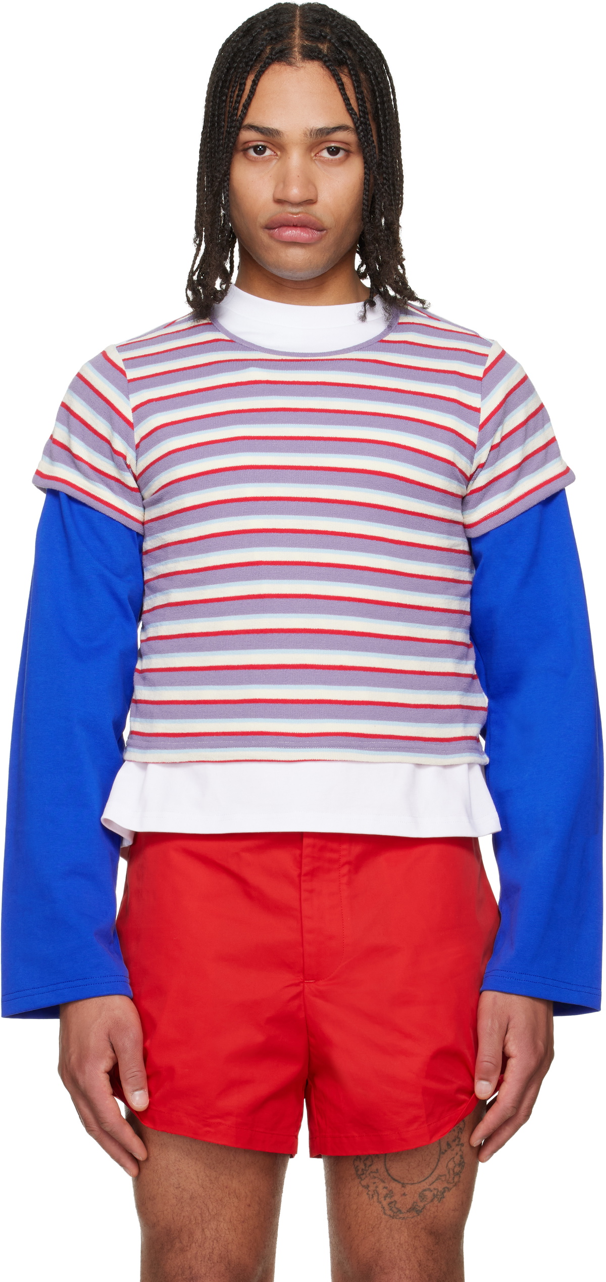 LII Purple & Red Cropped Stripe T-shirt