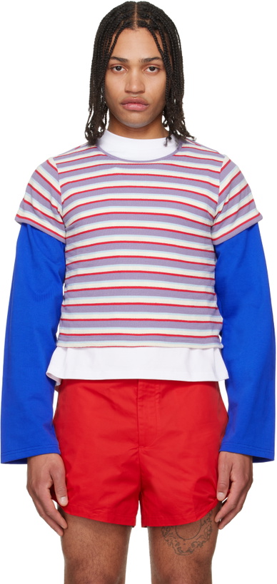 Photo: LII Purple & Red Cropped Stripe T-shirt