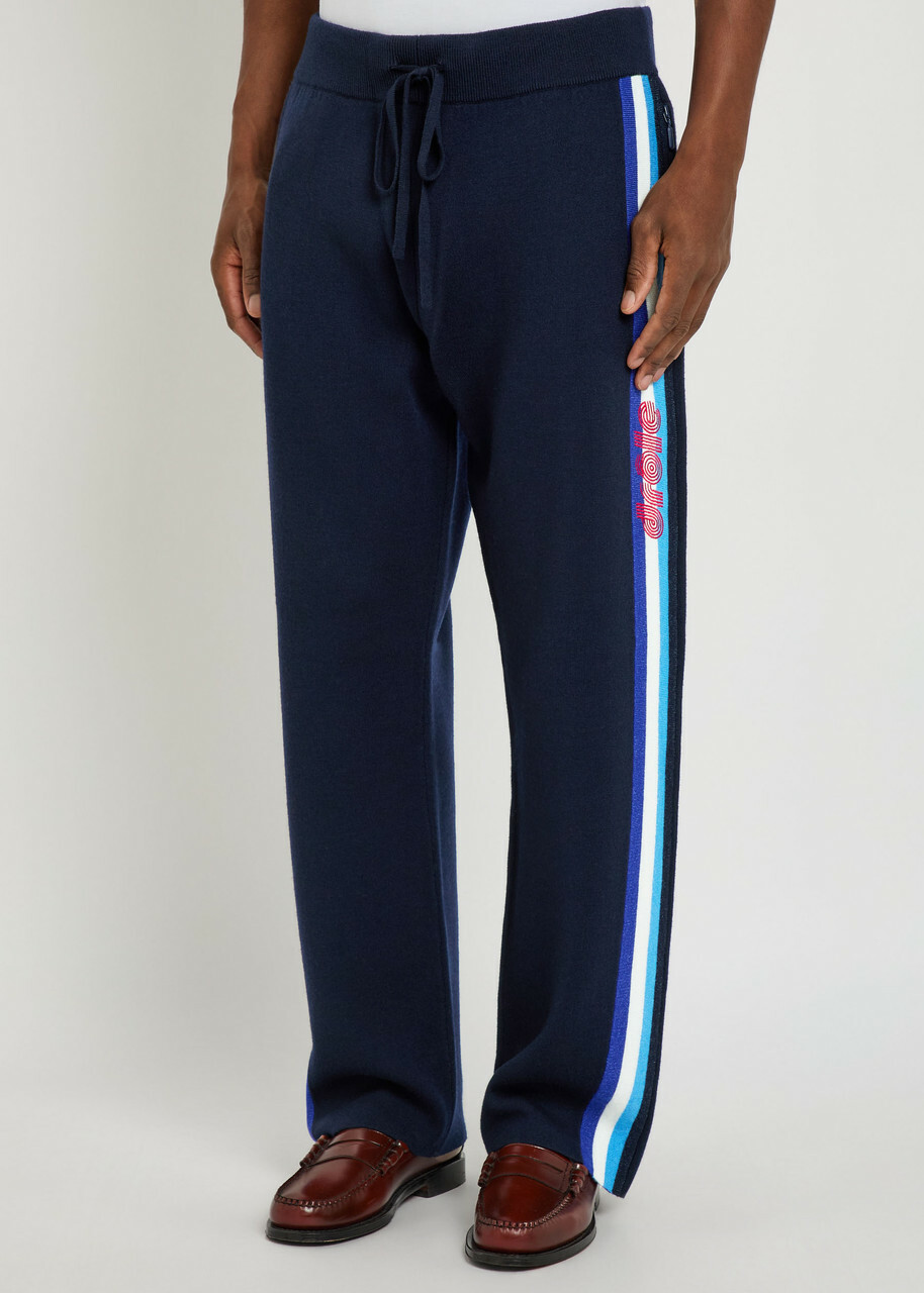 DRÔLE DE Monsieur Le Pantalon Maille Striped Merino Wool Track Pants Navy