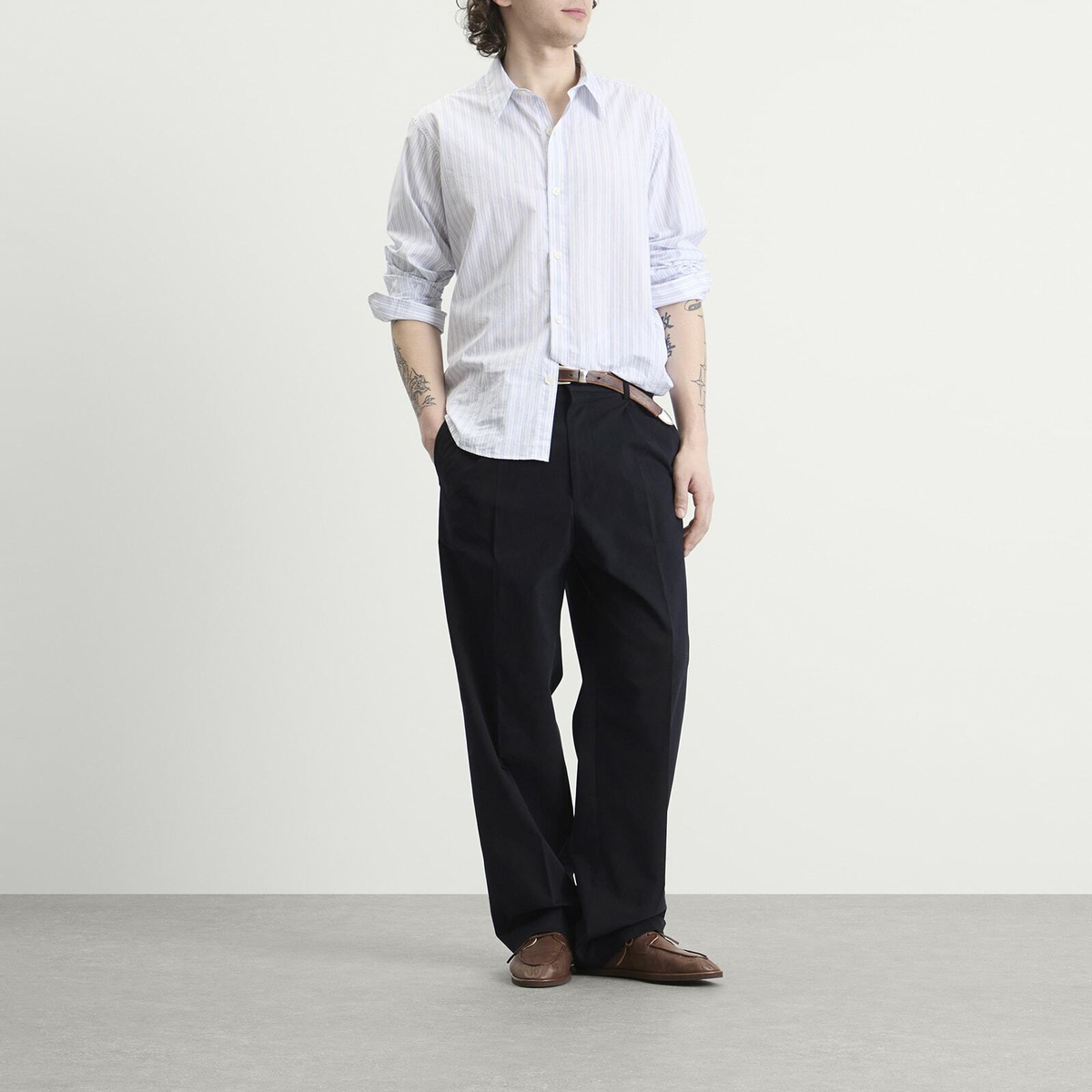 Le Père Men's Pleated Trousers in Navy
