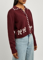 Kitri Polly Bow-intarsia Cotton-blend Cardigan Chocolate