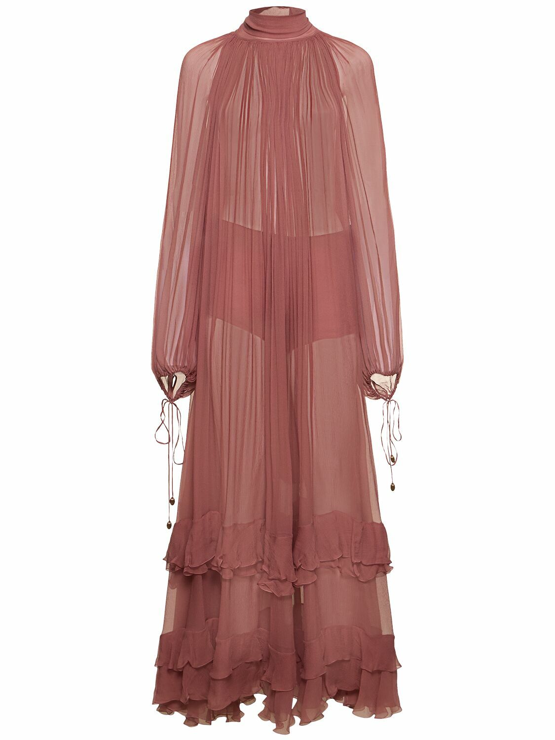 ワンピース Chloe LONG DRESS (CHC23UMR07610 001) Chloé V Neck Long Dress In Crêpe Satin in Black | Chloé US
