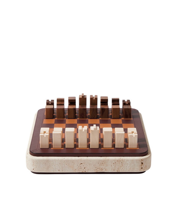 Photo: Giobagnara Rodi leather, marble, and wooden chess set