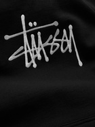 STÜSSY - Logo-Embroidered Fleece-Back Cotton-Blend Jersey Hoodie - Black