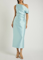 Solace London Ellison One-shoulder Faille Midi Dress Light Blue