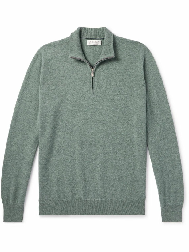 Photo: Brunello Cucinelli - Cashmere Half-Zip Sweater - Green