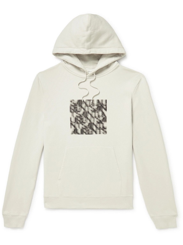 Photo: SAINT LAURENT - Slim-Fit Logo-Print Cotton-Jersey Hoodie - Neutrals