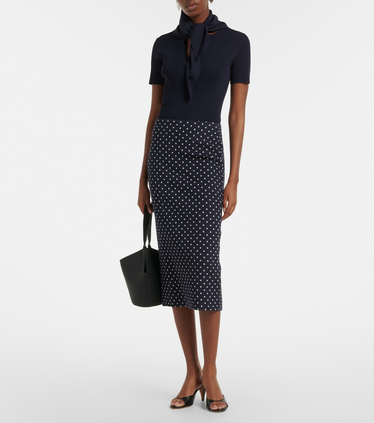Max Mara Polka-dot jersey midi skirt