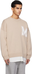 MM6 Maison Margiela Beige Two-In-One Varsity Knit Sweater