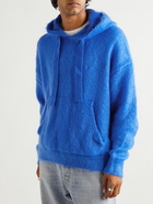 Off-White - Logo-Embroidered Brushed Mohair-Blend Hoodie - Blue