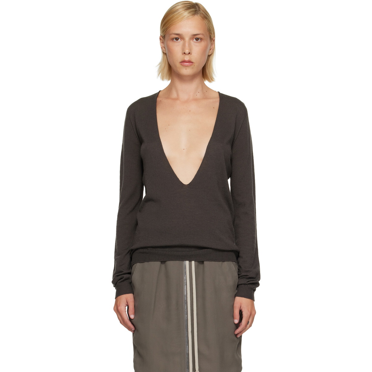 Rick Owens Gray Tower Extreme V-Neck Sweater