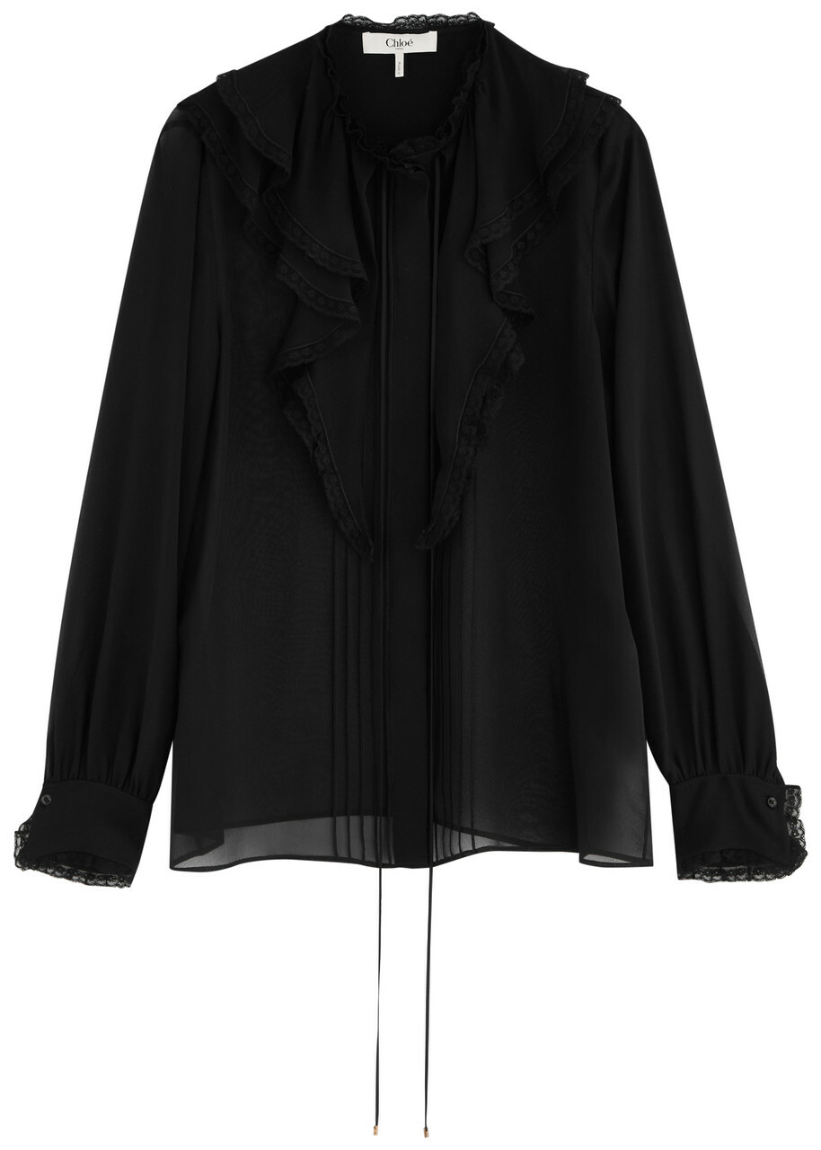 Chloe Ruffled Silk-chiffon Blouse Black