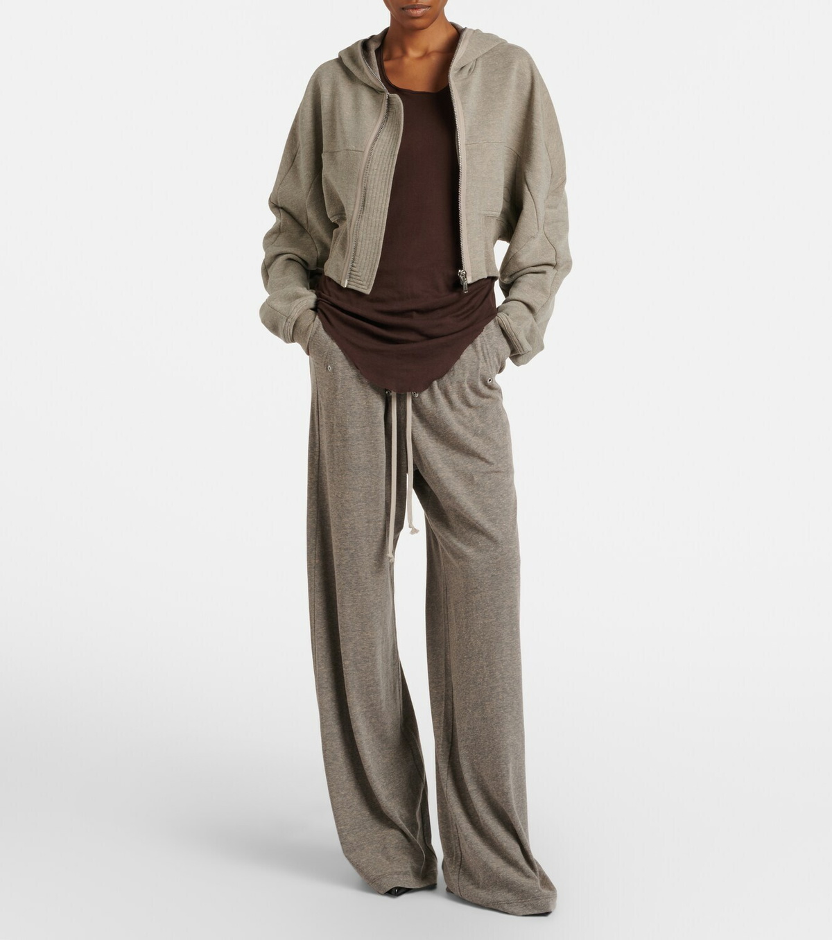 Rick Owens Cropped cotton-blend jersey hoodie