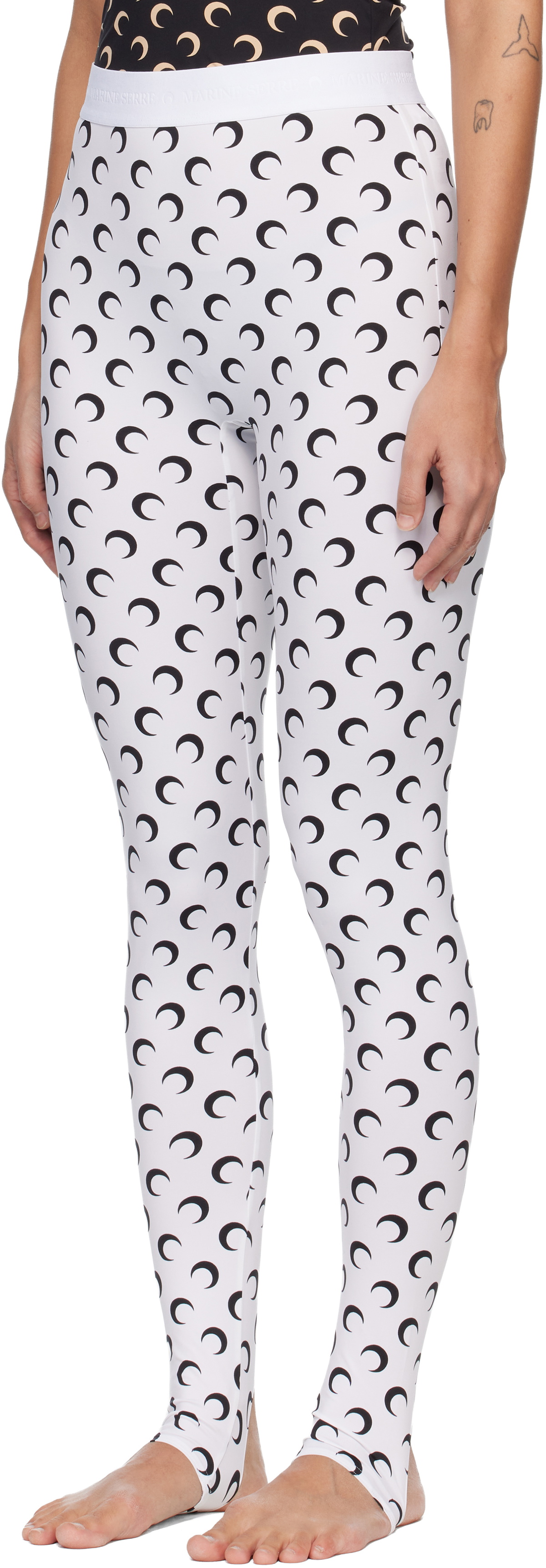 Marine Serre White Recycled Moon Jersey Stirrup Leggings