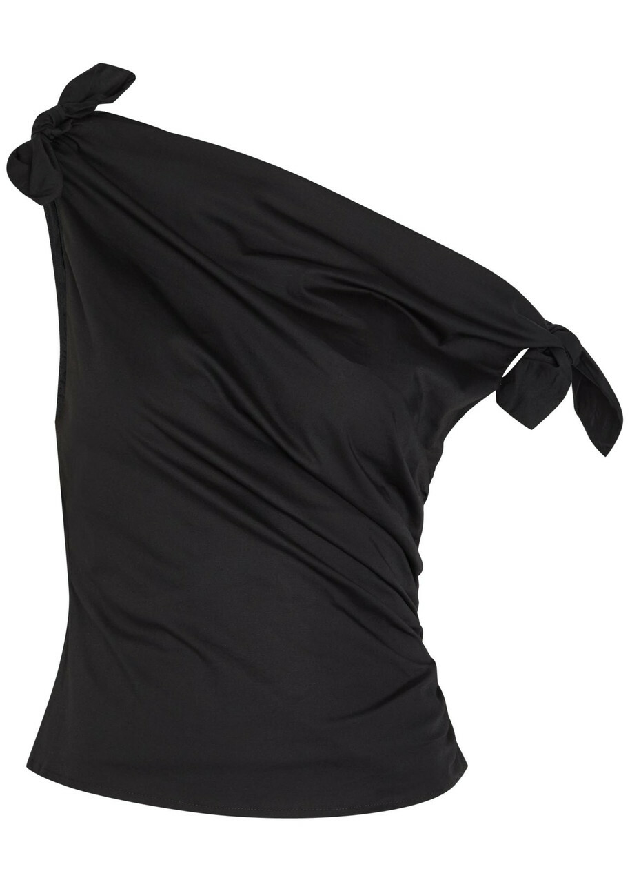 Staud Bellaria Ruched Stretch-cotton top Black