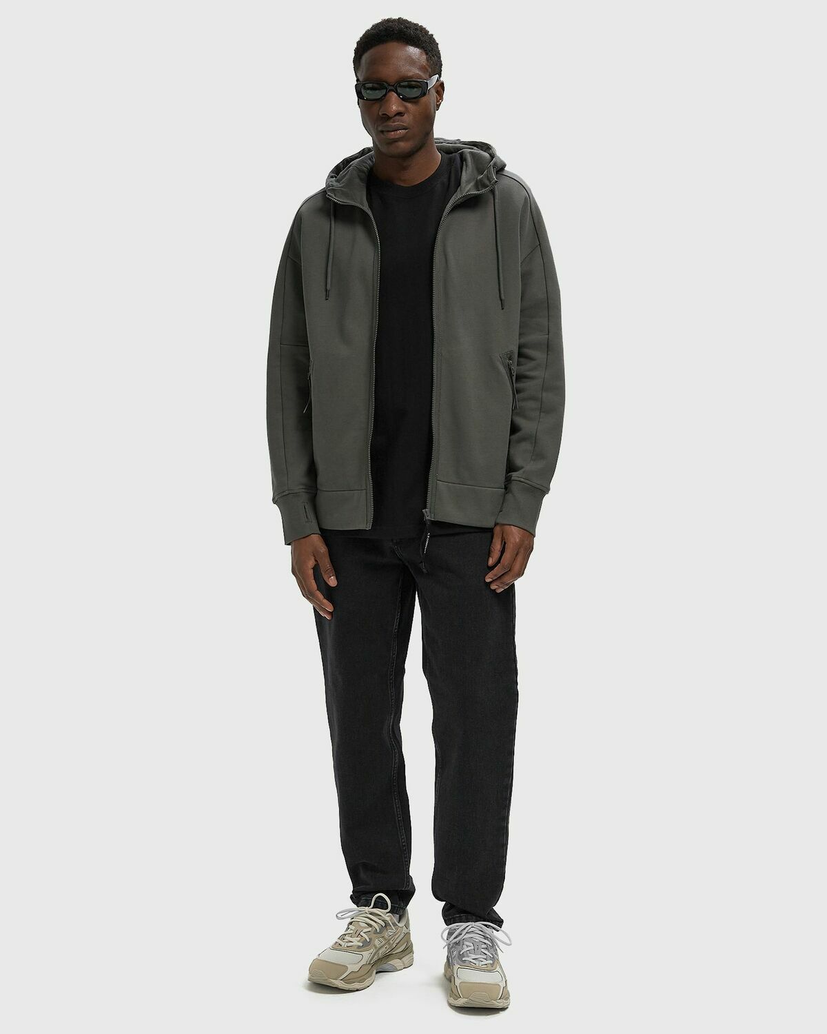 C.P. Company SWEATSHIRTS - HOODED OPEN Grey Mens Hoodies/Zipper