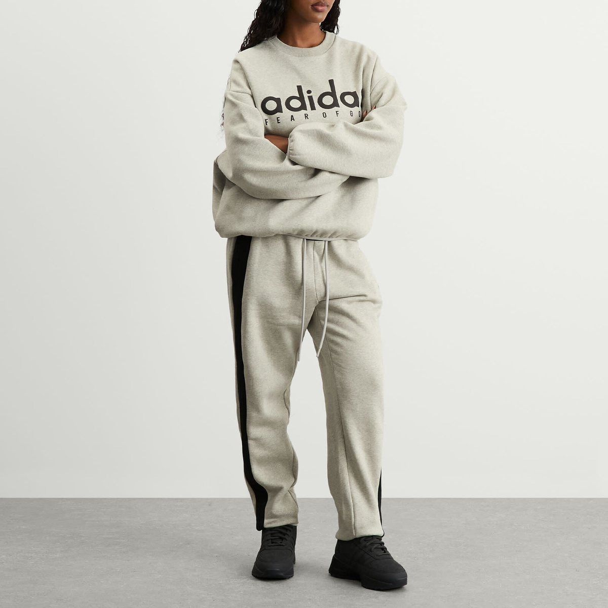 Adidas x FOG adidas x Fear Of God Athletics Cotton Fleece Crew Sweat in Medium Grey Heather