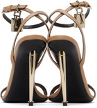 TOM FORD Beige Shiny Padlock Pointy Naked Heeled Sandals